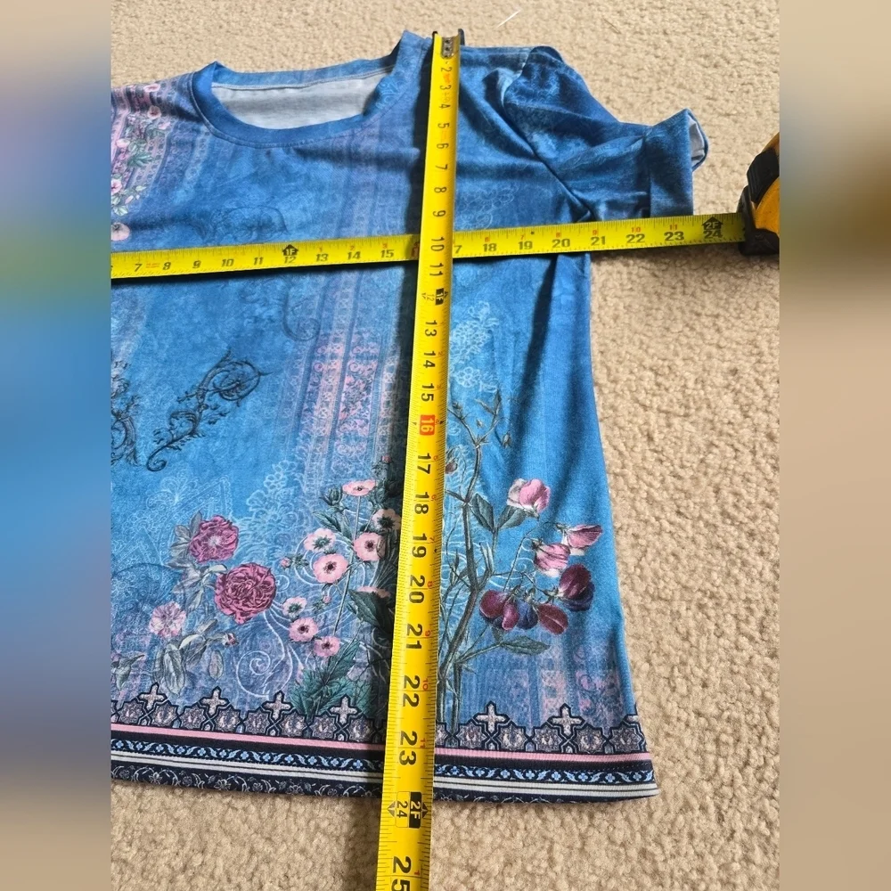 🌈Floralcore Short Sleeve Scoop Neckline Tee Top - Picture 4 of 6